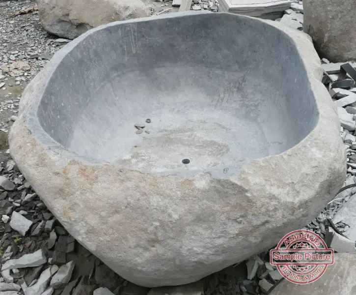Product image 4 of the product “Riverstone basin, natural surface, polished inside. Dia approx 181-190cm Height 71-80cm ”